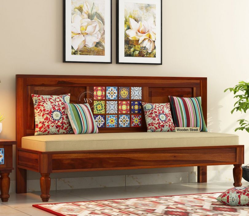 Front Image 1 - Boho Bench With Back Rest (Honey Finish)