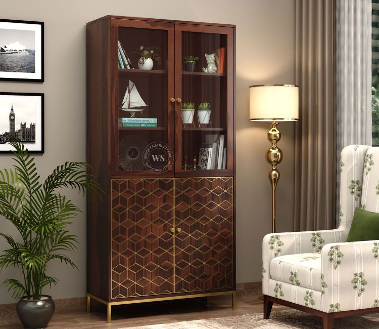 Suzette Sheesham Wood Bookshelf (Walnut Finish) Suzette Sheesham Wood Bookshelf, glass bookcase online at low price