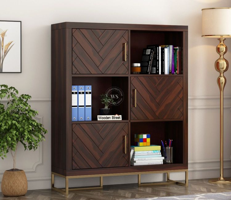 Jett Book Shelf (Walnut Finish) Jett Book Shelf (Walnut Finish), buy open and closed bookshelf at best price
