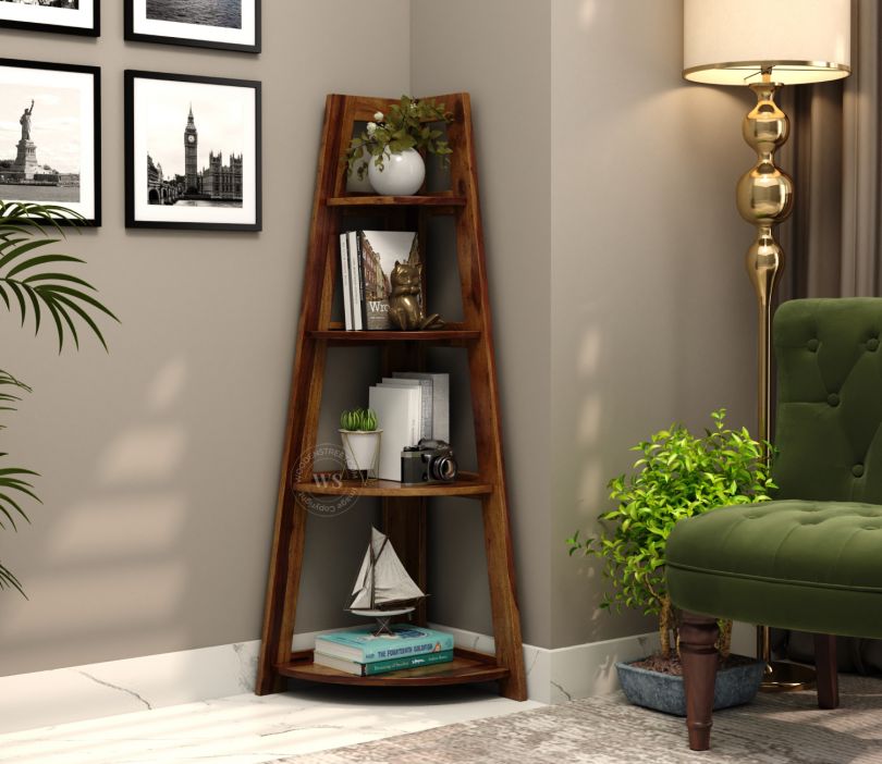 Front Image 1 - Severino Sheesham Wood Foldable Bookshelf (Teak Finish)
