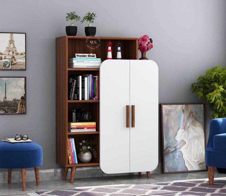 Ren Book Shelf with Storage (Exotic Teak Finish, White) Ren Book Shelf | book rack wooden at low price