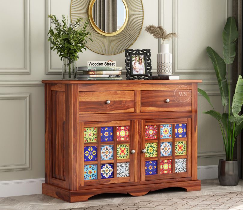 Front Image 1 - Boho Sheesham Wood Cabinet and Sideboard (Honey Finish)