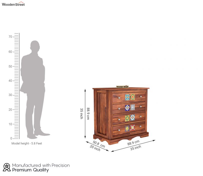 Dimension Image 1 - Boho 4-Drawer Wooden Chest Of Drawers (Honey Finish)