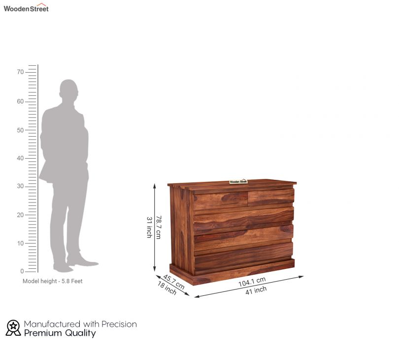 Dimension Image 1 - Colley 5-Drawer Wooden Chest Of Drawers (Honey Finish)