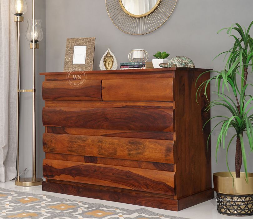 Front Image 1 - Colley 5-Drawer Wooden Chest Of Drawers (Honey Finish)
