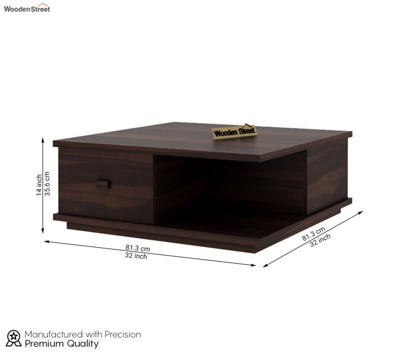 Dimension Image 1 - Hammond Sheesham Wood Coffee Table with Drawers & Open Storage (Walnut Finish)
