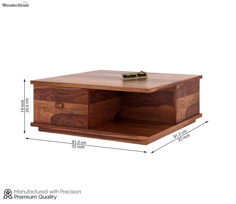 Dimension Image 1 - Hammond Sheesham Wood Coffee Table with Drawers & Open Storage (Honey Finish)