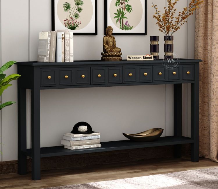 Ciaro Solid Wood Console Table (Black Finish)
