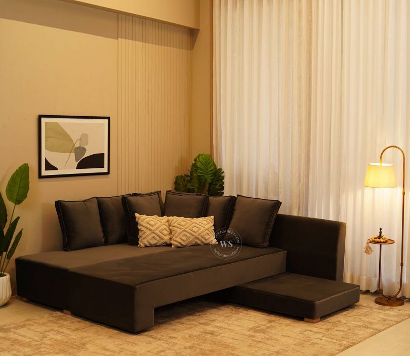 Look Image - Mckellen L Shape Right Aligned Corner Sofa Cum Bed (Graphite Grey)