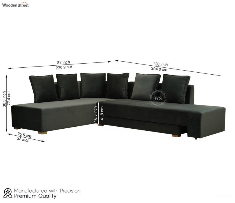 Dimension Image 1 - Mckellen L Shape Right Aligned Corner Sofa Cum Bed (Graphite Grey)