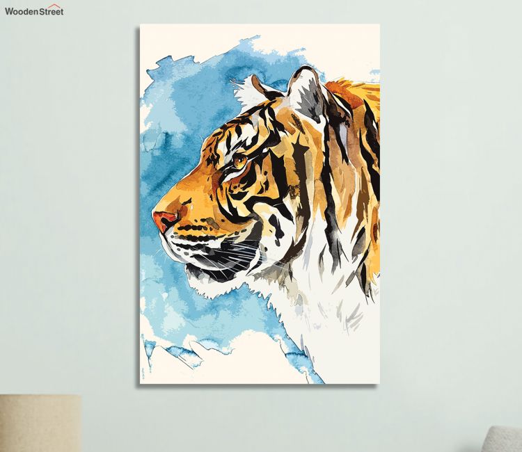 Abstract Tiger Watercolor Teakwood Canvas Art wall painting | paintings for living room | wall painting for living room | Abstract Tiger Watercolor Teakwood Canvas Art