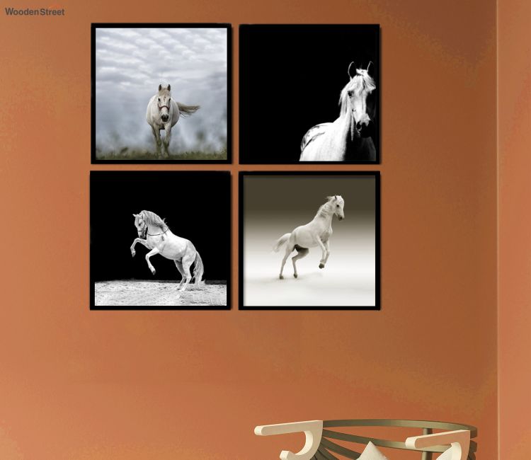 White Horse Painting 12x12 Engineered Wood Set of 4 Framed Art Print White 12x12 Engineered Wood Set of 4 Framed Horse painting