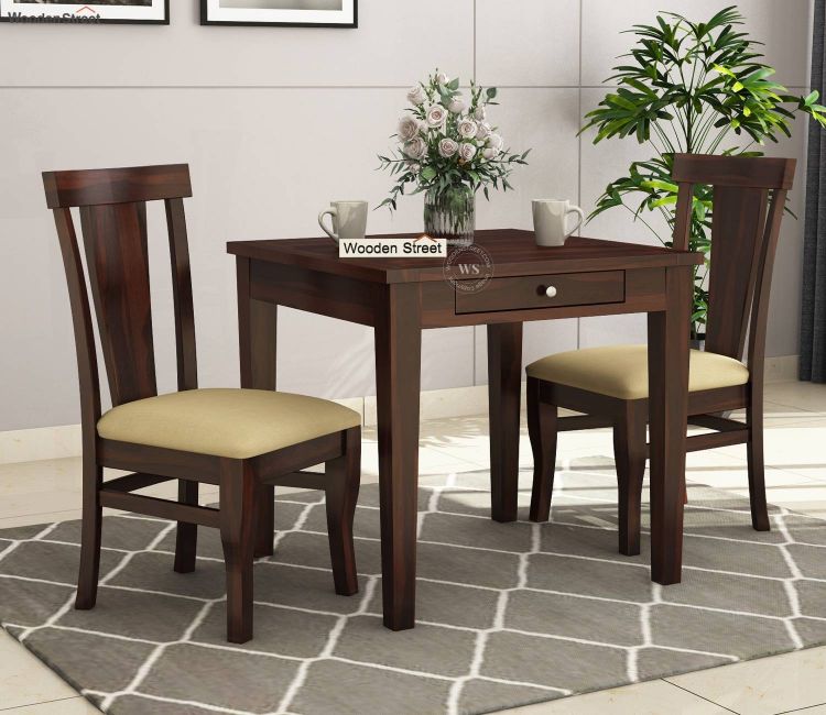 Mcbeth Storage 2 Seater Dining Table Set (Walnut Finish) Sheesham wood 2 Seater Dining Table Set in Walnut Finish (Square)