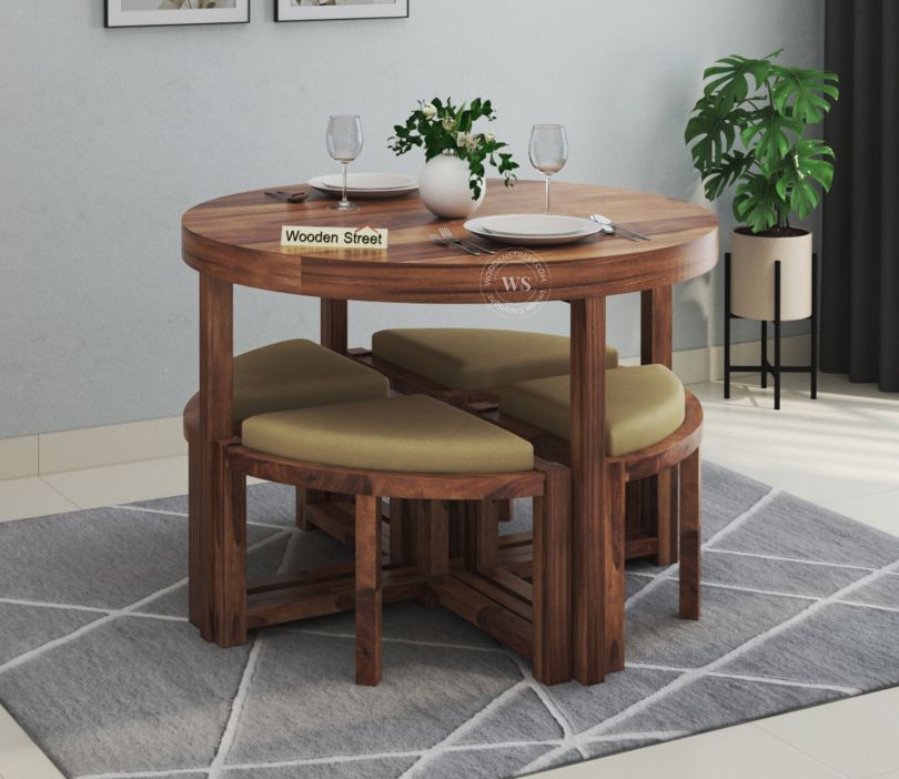 Front Image 1 - Alvan 4 Seater Round Dining Set (Honey Finish)