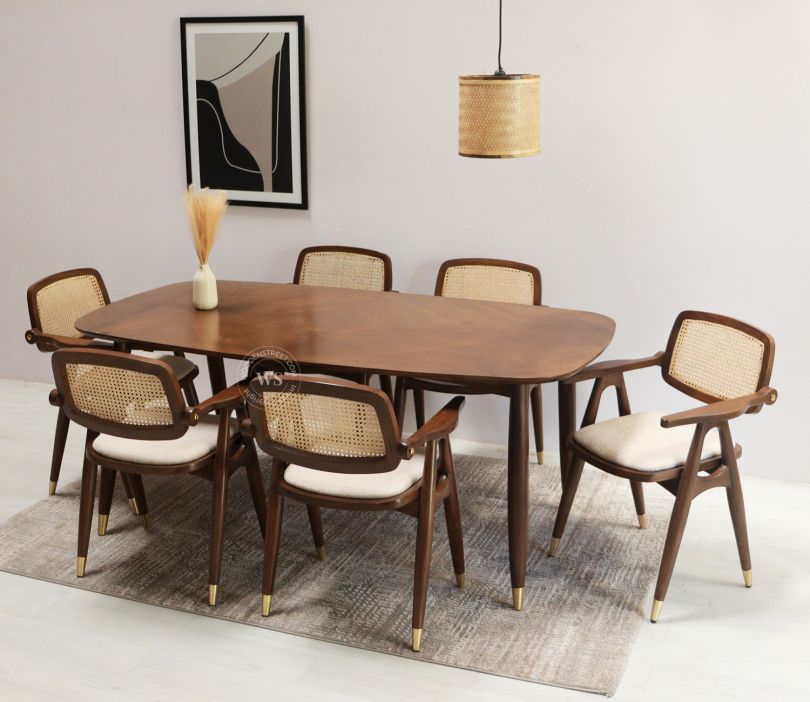 Front Image 1 - Aritva Teak Wood 6 seater Dining Table Set (Teak Finish)
