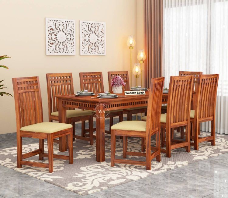 8 Seater Dining Table Design Adolph Rectangle 8 Seater Dining Table Set In Honey Finish