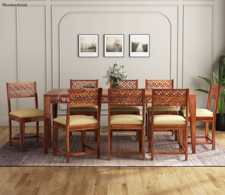 Cambrey 8 Seater Dining Table Set In Honey Finish
