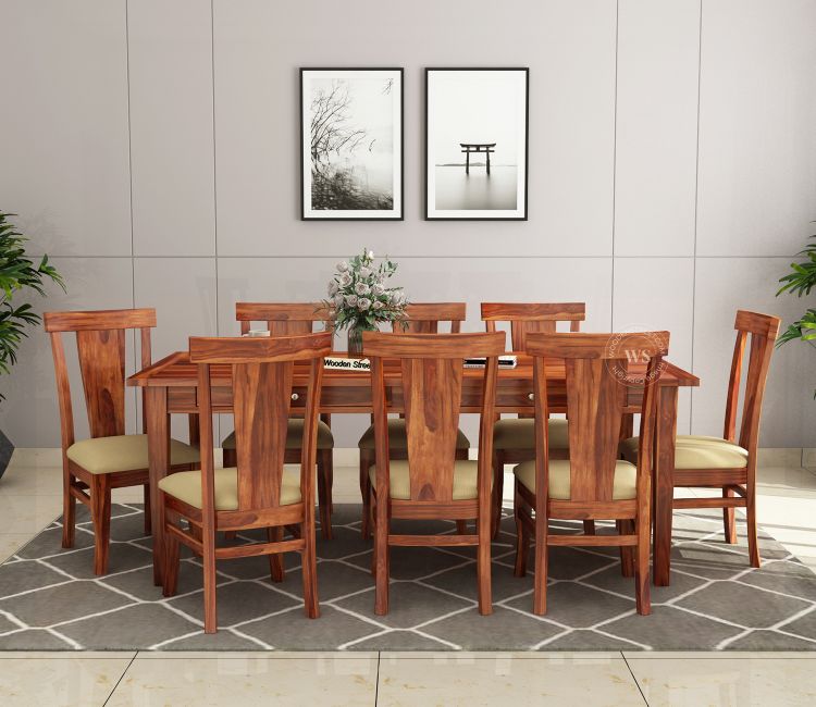 8 Seater Dining Table Design Mcbeth Rectangle 8 Seater Dining Set with Storage In Honey Finish