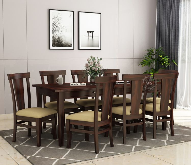 Mcbeth 8 Seater Dining Table Set with Storage In Walnut Finish