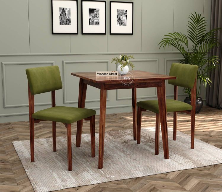 Camden 2 Seater Sheesham Wood Dining Set with Cushioned Chairs (Honey Finish) Sheesham Wood 2 Seater Dining Table Set with Cushioned Chairs (Rectangle)
