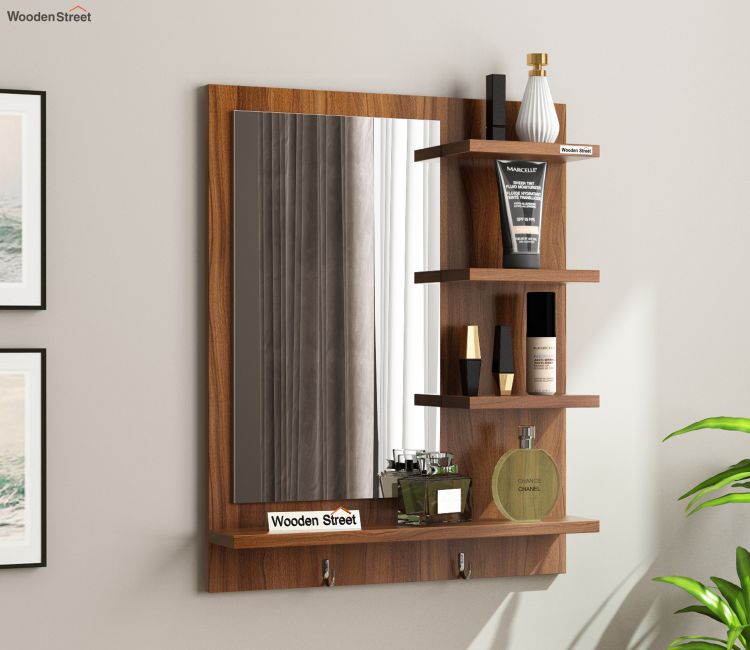 Aviva Wall Mounted Dressing Mirror (Exotic Teak Finish) Aviva wall hanging dressing table under 2000 - 3000
