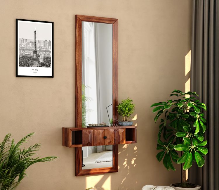 Morse Wall Mounted Dressing Table (Honey Finish) Morse wall hanging dressing table with storage