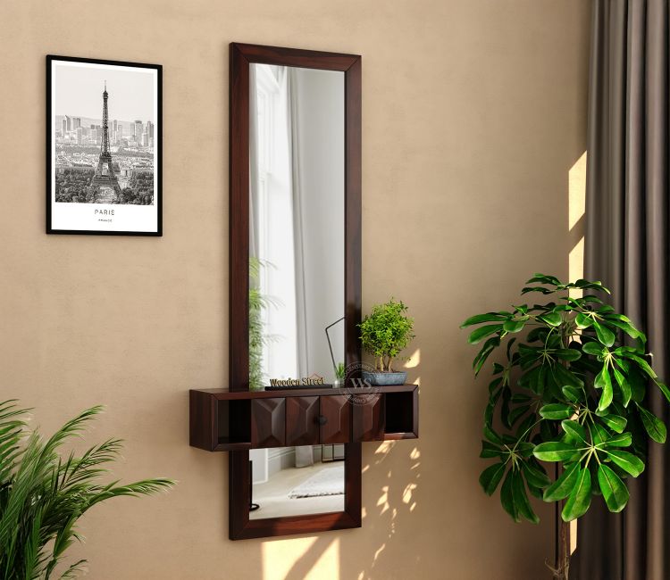 Morse Wall Mounted Dressing Table (Walnut Finish) wall mounted dressing table | wall mounted dressing table with storage | wall hanging dressing table