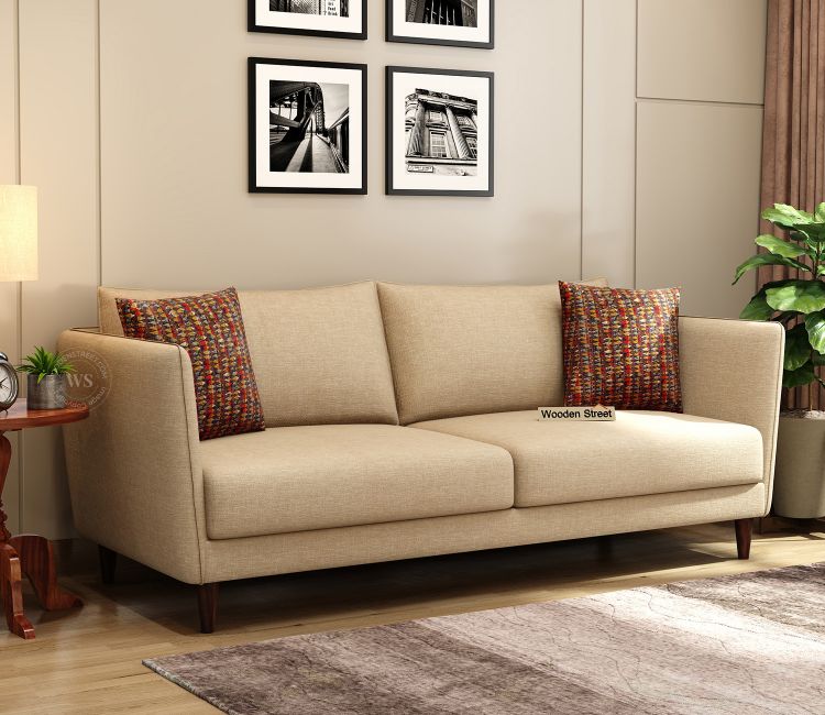 Oxford 3 Seater Fabric Sofa (Cotton, Sand Beige) Buy L Shaped Sofa Bed with Storage | fabric sofa cum bed | sofa bed | latest sofa design