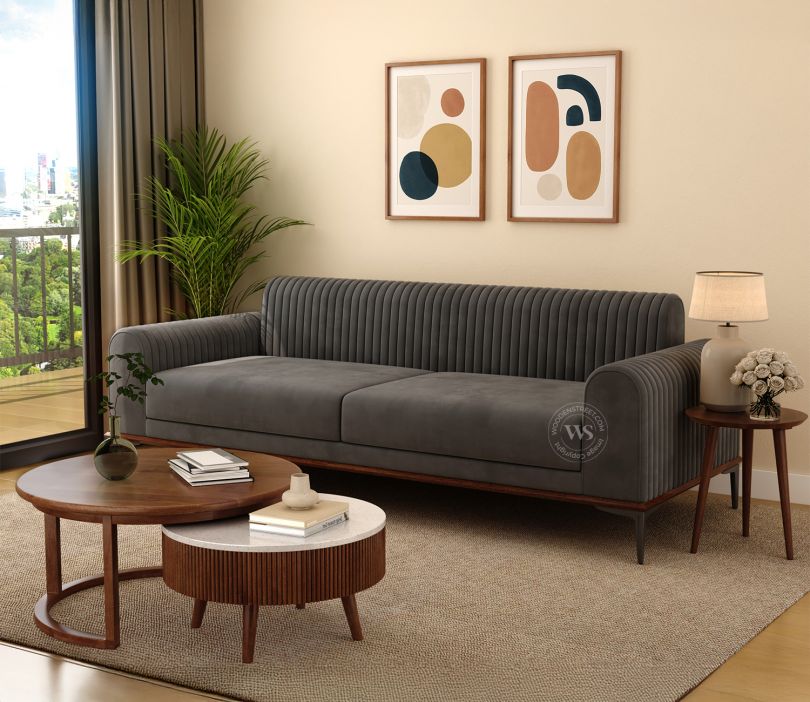 Buy Lorenz 3 Seater Sofa (Velvet, Graphite Grey) @50% OFF Online 
