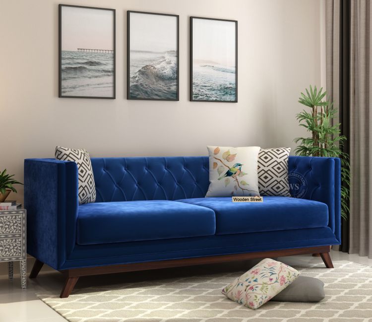 Berlin 3 Seater Sofa (Velvet, Indigo Blue) Berlin 3 Seater Fabric Sofa Design latest