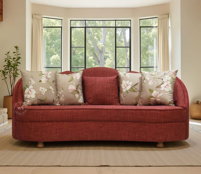 Front Image 1 - Rajsi 3 Seater Sofa (Cotton, Persian Plum)