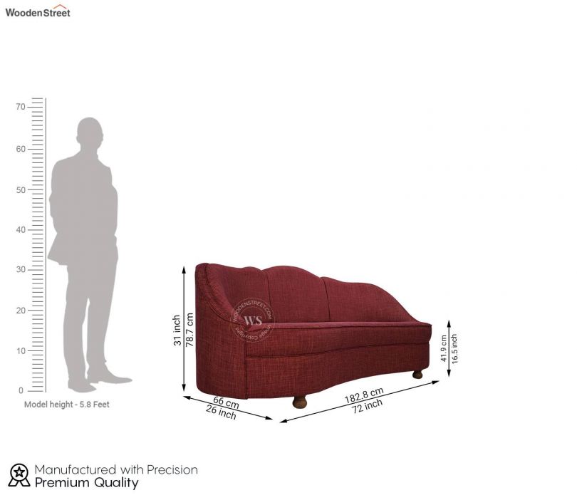 Dimension Image 1 - Rajsi 3 Seater Sofa (Cotton, Persian Plum)
