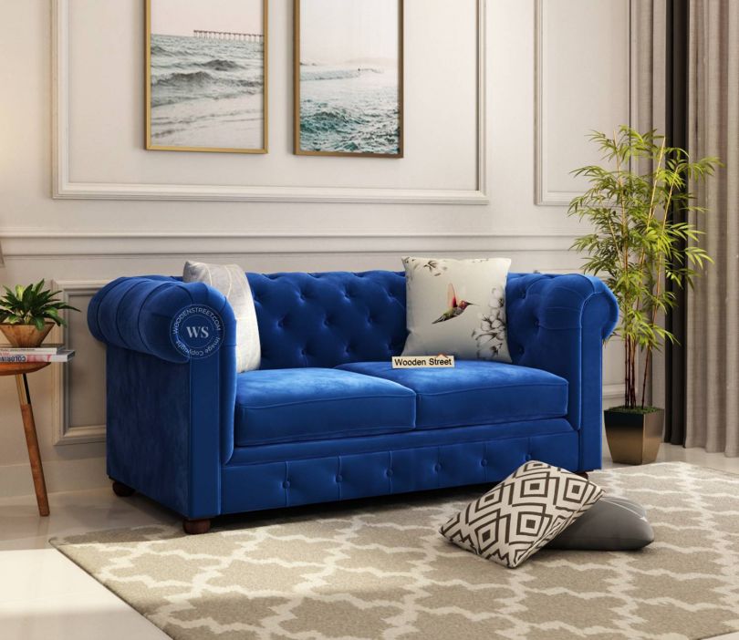 Fabric Sofa Two Seater Blue Sofa Buy Henry Seater Sofa (Velvet