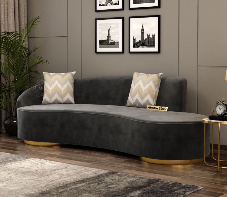 Osbert 3 Seater Curved Sofa (Velvet, Graphite Grey) buy 3 Seater Velvet Fabric Sofa Set online price