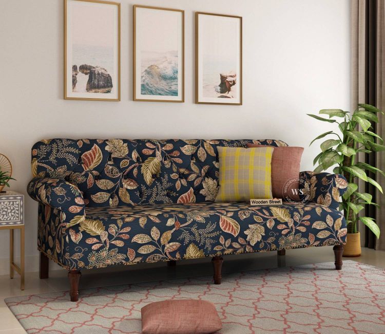 Parker 3 Seater Sofa (Cotton, Dusky Leaf) Cotton Fabric Parker 3 Seater Sofa Set in Dusky Leaf Colours