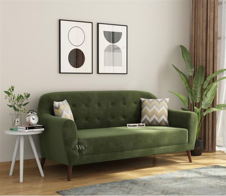 Sibert 3 Seater Fabric Sofa (Dark Olive Green) buy 3 Seater Velvet Fabric Sofa Set online price