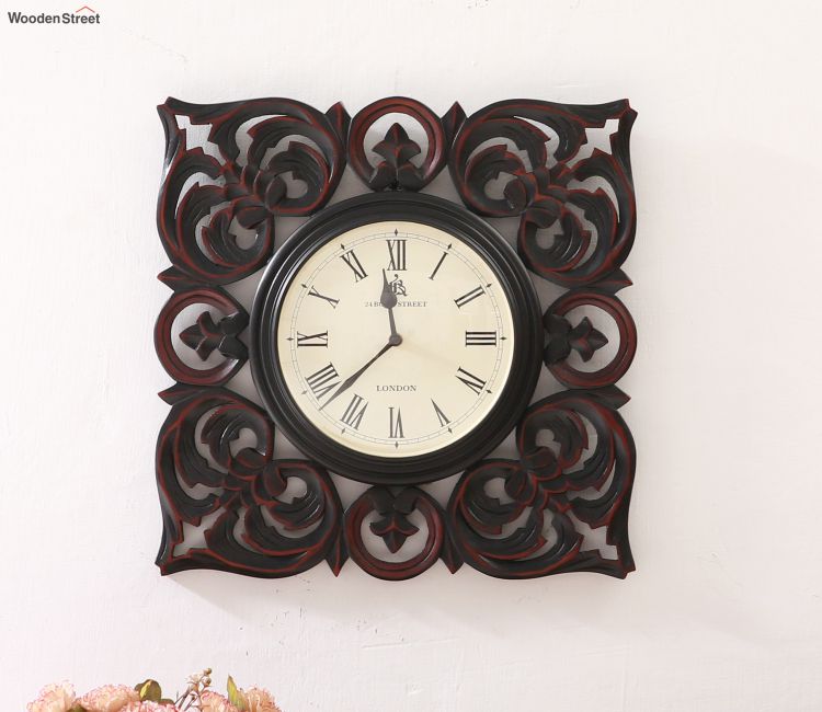 Lima Analog Carved Wooden Wall Clock For Living Room