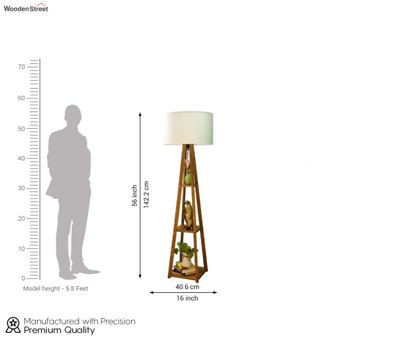 Dimension Image 1 - Beige Wooden Floor Lamp with Shelf White Shade