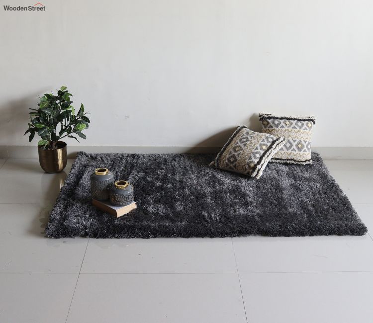 buy best carpet for bedroom in bangalore, mumbai, hyderabad, india | Grey Shaggy Carpet - Soft floor Mat Design for Home