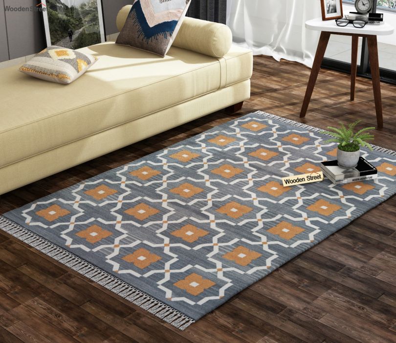 Front Image 1 - Lumina Grey Cotton Flat Weave Rug - 4 x 6 Feet