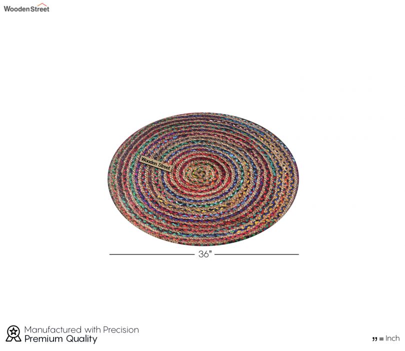 Dimension Image 1 - Patchwork Ripple Jute Chindi Braided Round Rug - 3 x 3 Feet