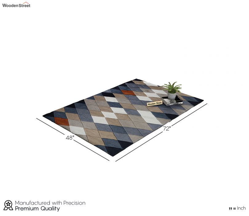 Dimension Image 1 - Rhombus Geometric Pattern Hand Tufted Woolen Carpet - 6 x 4 Feet