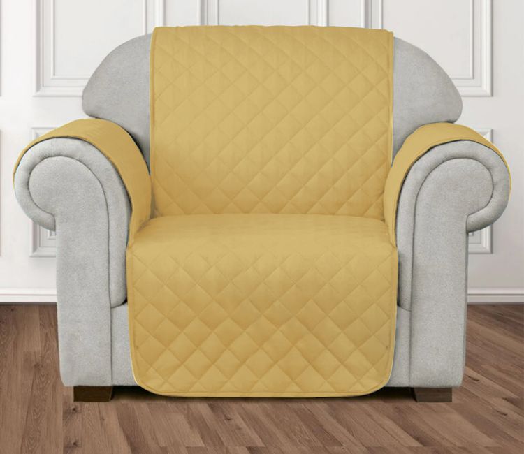Gold Quilted Cotton 1 Seater Sofa Cover Gold Quilted Cotton 1 Seater Sofa Cover
