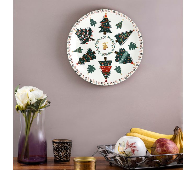 White Christmas Tree and Raindeer Ceramic Decorative Wall Plate - 10 inch White Christmas Tree and Raindeer Ceramic Decorative Wall Plate - 10 inch