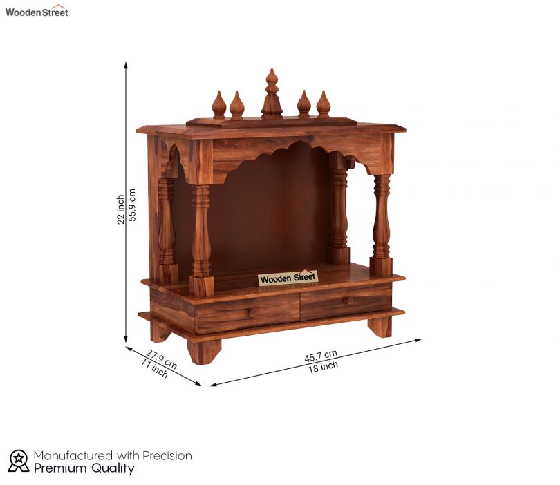 Dimension Image 1 - Itiha Solid Wood Wall Mounted Pooja Mandir with Intricate Carvings (Honey Finish)