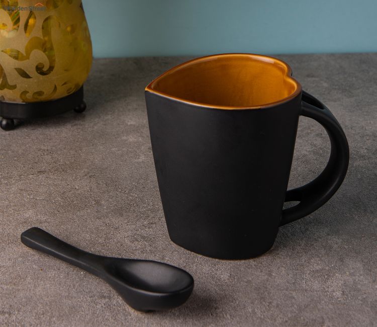 Brown Hand Painted Ceramic Coffee Mug With Spoon Unique Coffee Mugs Brown Hand Painted Ceramic Coffee Mug With Spoon