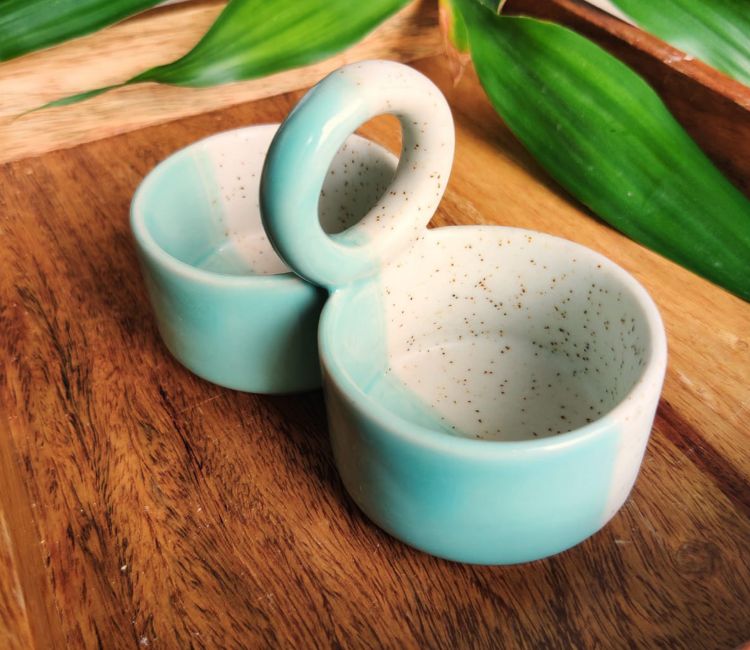 Dual Locked Ceramic Dip Bowls Small (Blue) Buy Serving Bowl Set Online in Bangalore, Chennai, Mumbai