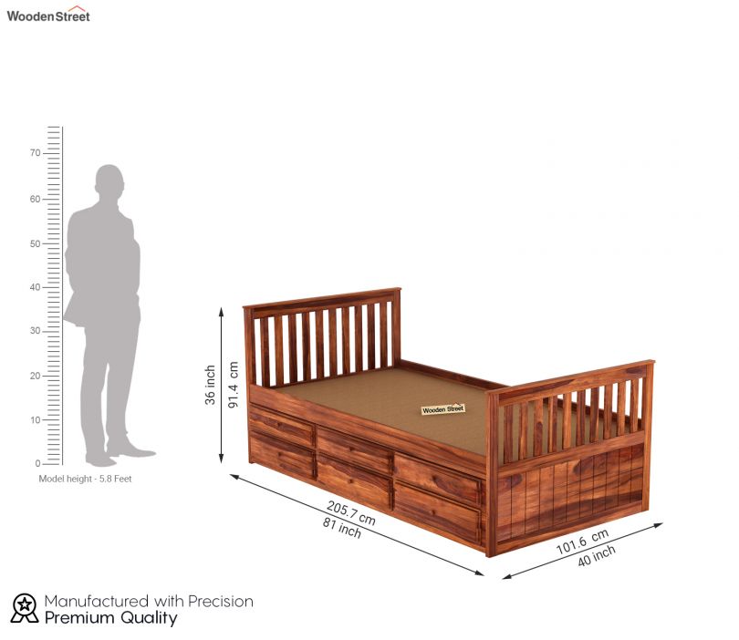 Dimension Image 1 - Pear Kids Trundle Bed With Storage (Honey Finish)