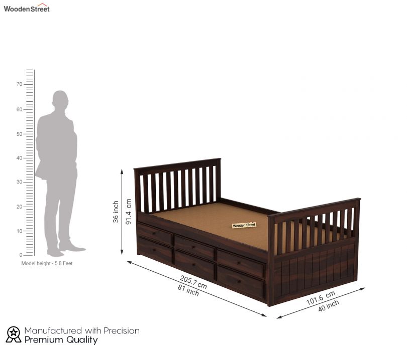 Dimension Image 1 - Pear Kids Trundle Bed With Storage (Walnut Finish)