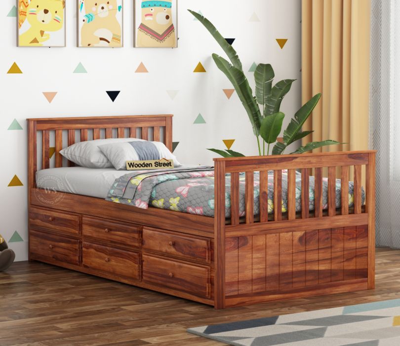 Front Image 1 - Pear Kids Trundle Bed With Storage (Honey Finish)